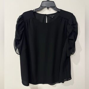 Pleione Nordstrom Black Sheer Puff-Sleeve Chiffon Blouse